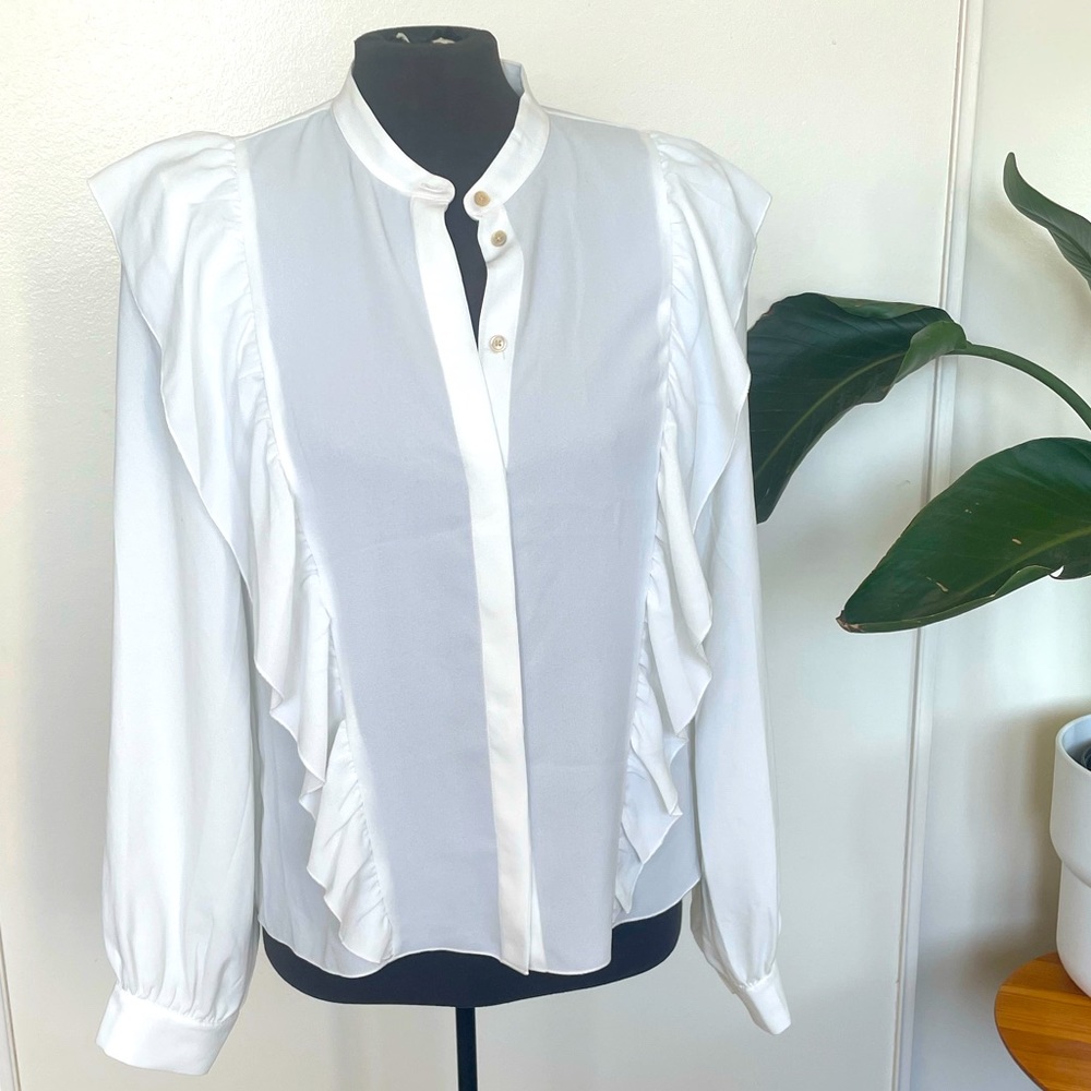 Wilfred ruffled white blouse with silk trim size medium